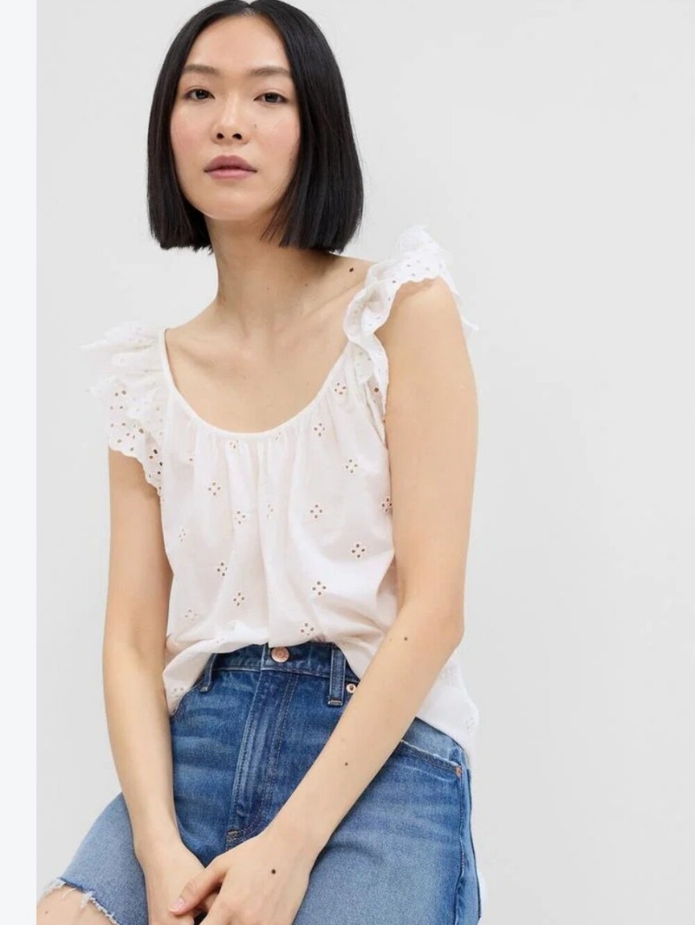 Gap Womens White Cotton Eyelet White Tank Top Size Large NWT